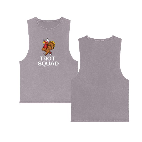Thanksgiving Running Turkey Trot Squad Double Sided Mineral Wash Tank Tops
