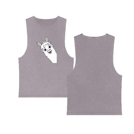 Laughing alpaca comic lama in white with big eyes Double Sided Mineral Wash Tank Tops