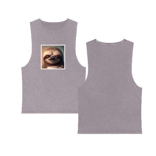 3d Sloth grumpy Coffee I hate people good morning Double Sided Mineral Wash Tank Tops