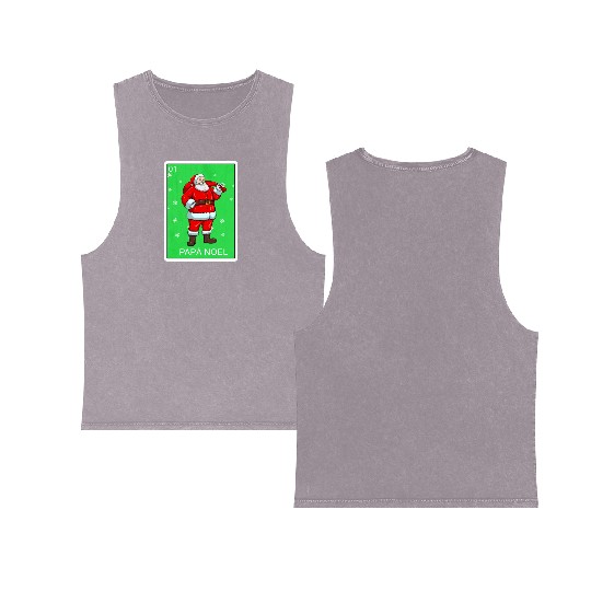 Papa Noel Father Christmas Card Mexican Lottery Double Sided Mineral Wash Tank Tops