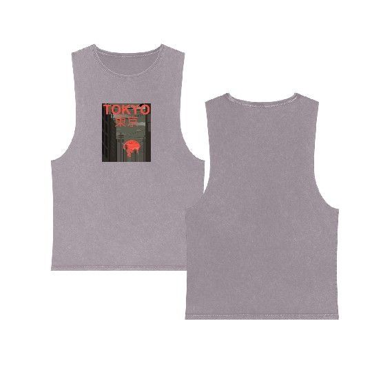 Tokyo Downtown 東京都 Japan City Japanese Sunset Sunr Double Sided Mineral Wash Tank Tops