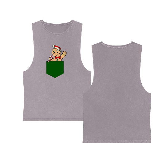 Christmas gingerbread man in breast pocket gift Double Sided Mineral Wash Tank Tops