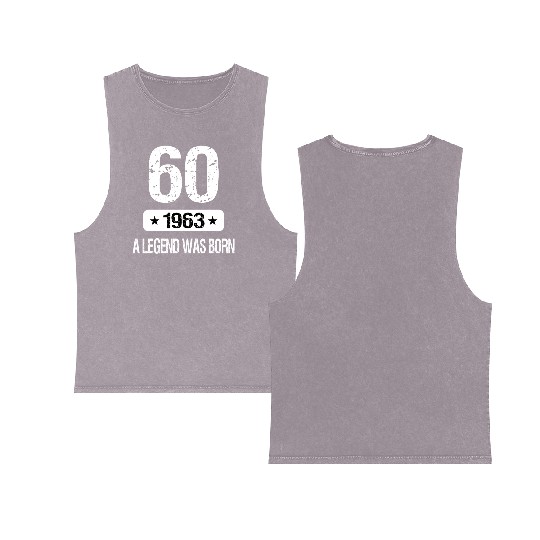 60th Birthday 1963 A Legend Was Born Double Sided Mineral Wash Tank Tops
