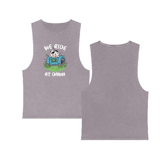 We Ride At Dawn Dad Lawn Mower Make Laugh Day Yard Double Sided Mineral Wash Tank Tops