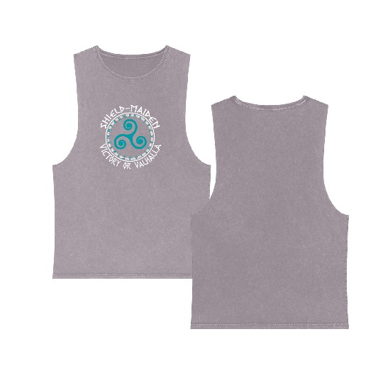 Shield Maiden Victory Or Valhalla Viking Triskel Double Sided Mineral Wash Tank Tops