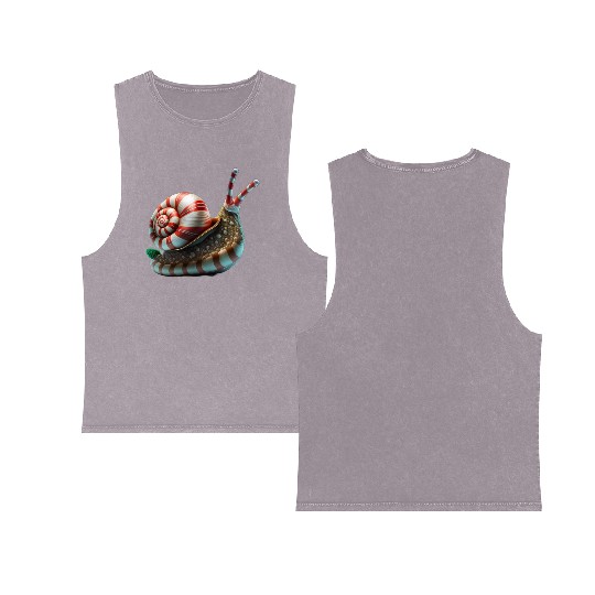 Candy Cane Christmas Snail in Red and white stripe Double Sided Mineral Wash Tank Tops