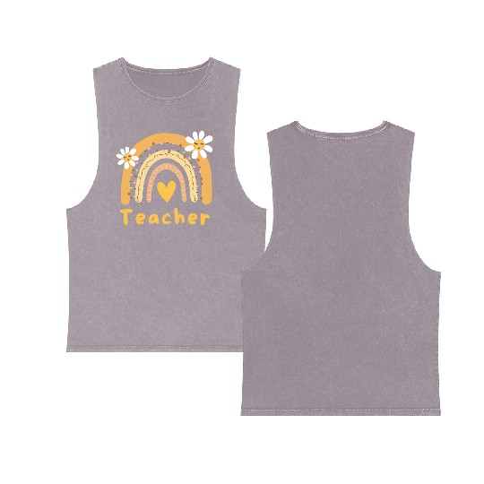Cute Yellow Floral Teacher Double Sided Mineral Wash Tank Tops