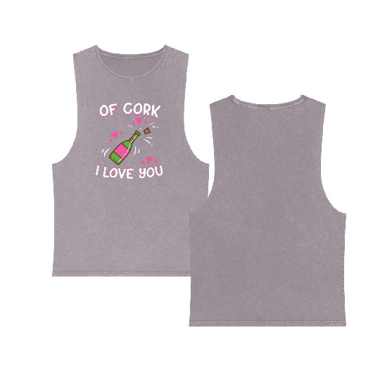 Valentine's Day Of Cork I Love You Wine Champagne Double Sided Mineral Wash Tank Tops
