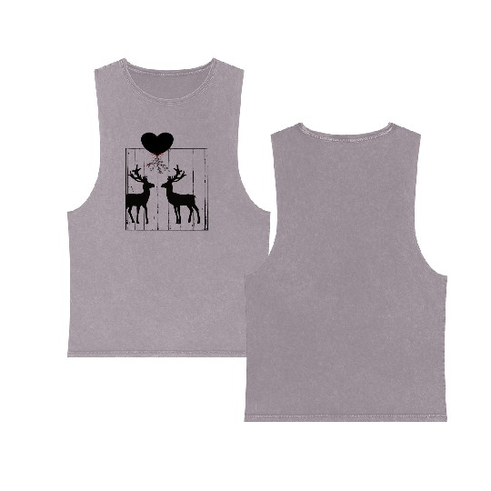 Reindeer love under a mistletoe Double Sided Mineral Wash Tank Tops