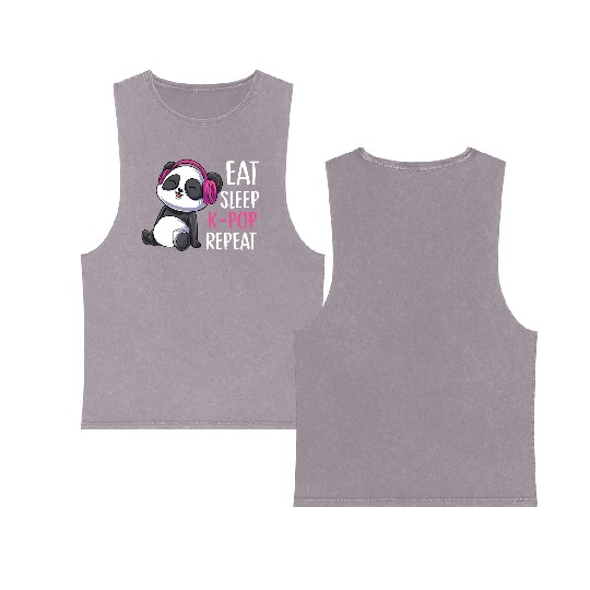 Eat Sleep K-pop Repeat Panda bear korean music Double Sided Mineral Wash Tank Tops