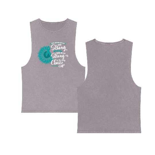 Cervical Cancer Awareness Month Teal Sunflower Double Sided Mineral Wash Tank Tops