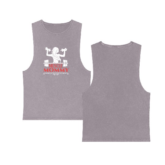 Muscle Mommy fitness saying Double Sided Mineral Wash Tank Tops