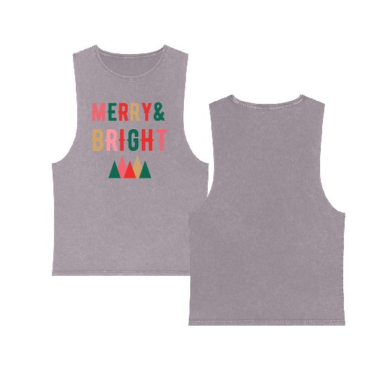 Merry and Bright Christmas tree Double Sided Mineral Wash Tank Tops