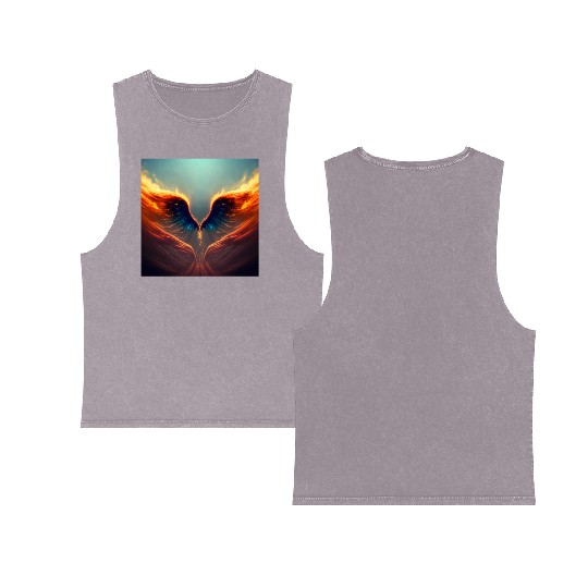 Mashup Epic Wallpaper Flaming Angel Wings Double Sided Mineral Wash Tank Tops