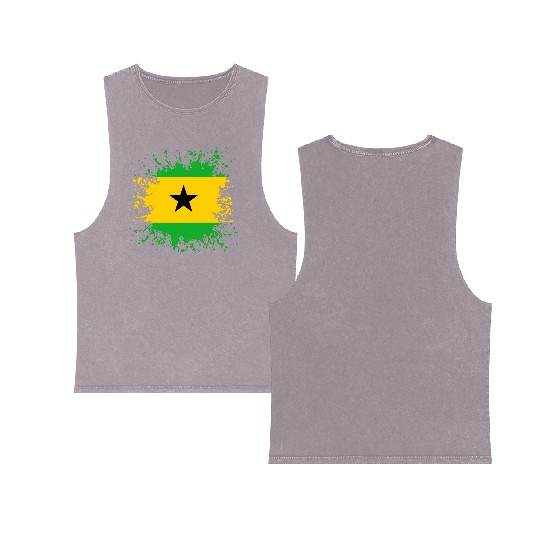 Sao Tome And Principe Flag Paint Splatter Double Sided Mineral Wash Tank Tops