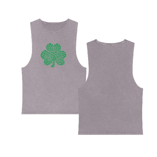 Womens cats Icon white Shamrock St. Patrick's Day Double Sided Mineral Wash Tank Tops