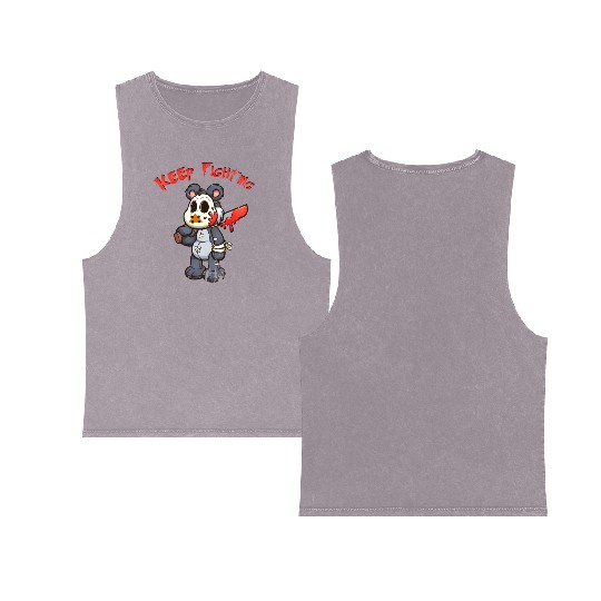 Keep Fighting Teddys Horror Halloween Double Sided Mineral Wash Tank Tops