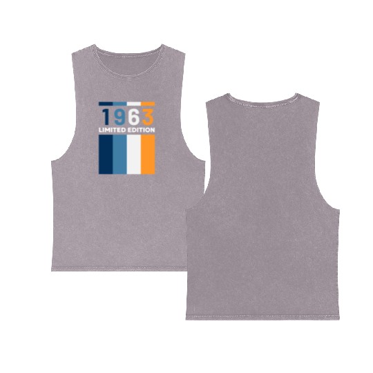 60 Years Vintage 1963 Retro 60th Birthday Double Sided Mineral Wash Tank Tops