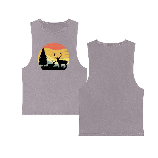 Sunset sunrise nature deer in the zoo Double Sided Mineral Wash Tank Tops