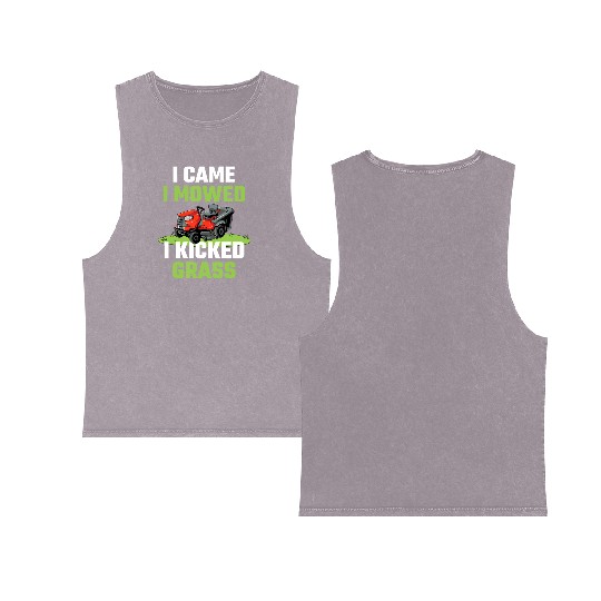 I Came I Mowed I Kicked Grass Funny Lawn Mowing Ga Double Sided Mineral Wash Tank Tops