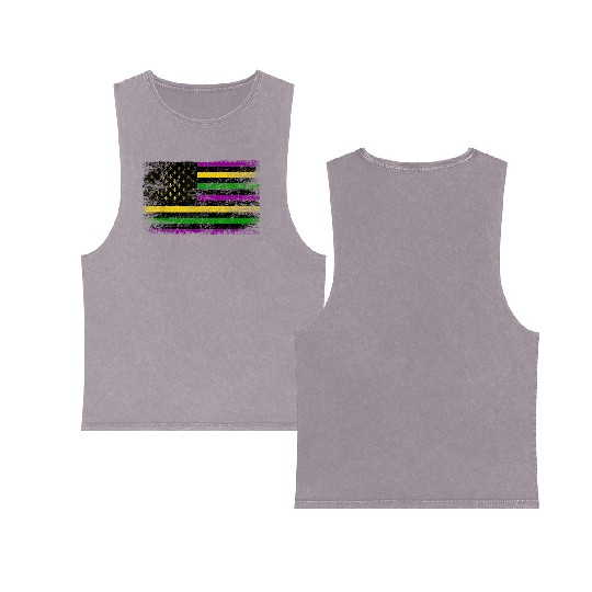 Mardi Gras Flag Green Purple Gold Double Sided Mineral Wash Tank Tops