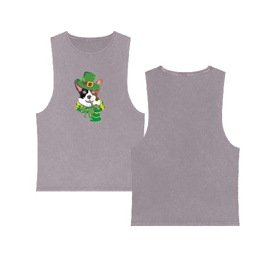 Cute Irish Corgi Happy Saint Patrick Day Double Sided Mineral Wash Tank Tops