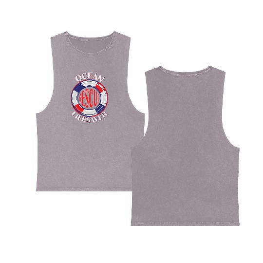 Lifeguard Ocean Rescue Lifesaver Double Sided Mineral Wash Tank Tops