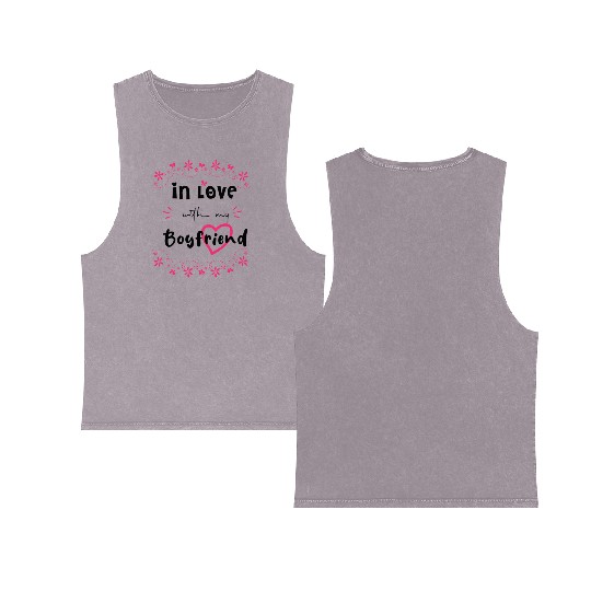 In Love with My boyfriend Cute Valentine day Mom Double Sided Mineral Wash Tank Tops