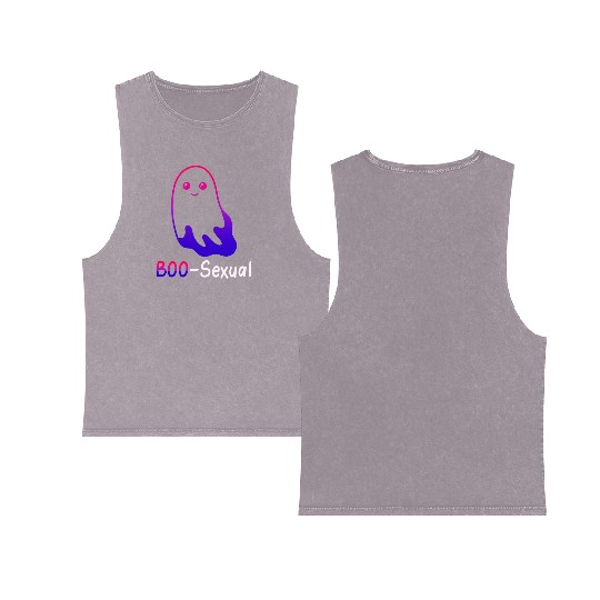Boo Sexual Cute Bi Cat Ghost LGBT Bisexual Pride F Double Sided Mineral Wash Tank Tops
