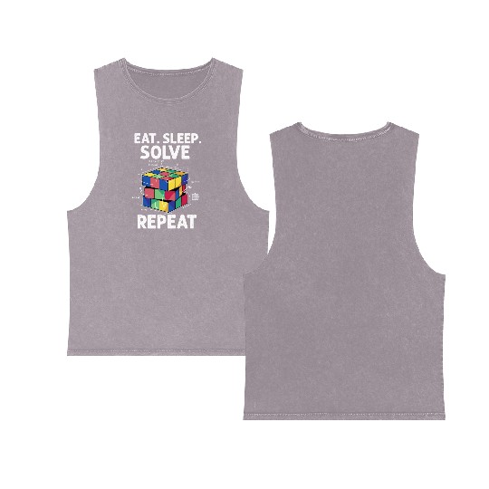 Eat Sleep Solve Repeat Math Speed Cubing Genie Double Sided Mineral Wash Tank Tops