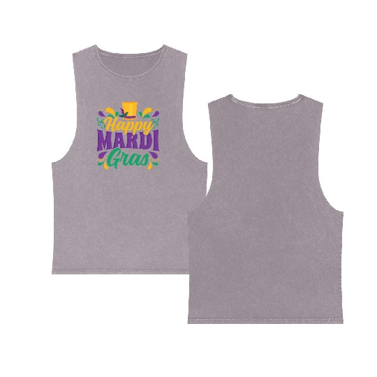 Mardi Gras - Happy Mardi Gras Double Sided Mineral Wash Tank Tops