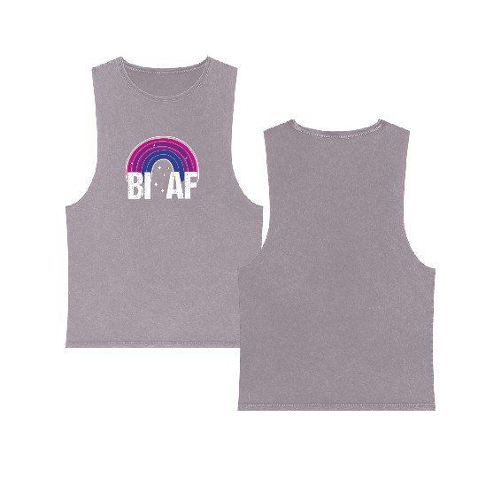 Bi AF Bisexual Pride Flag Rainbow Double Sided Mineral Wash Tank Tops