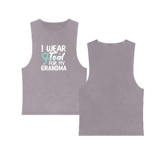 I Wear Teal For My Grandma Cervical Cancer Double Sided Mineral Wash Tank Tops