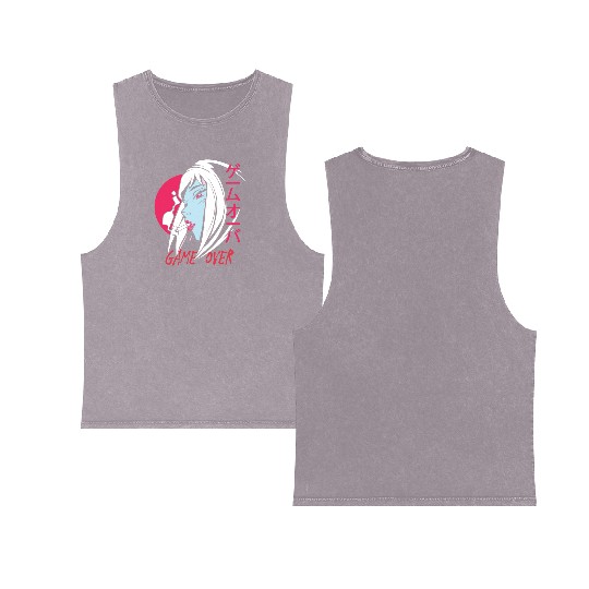 Anime Manga Girl - Game over Double Sided Mineral Wash Tank Tops
