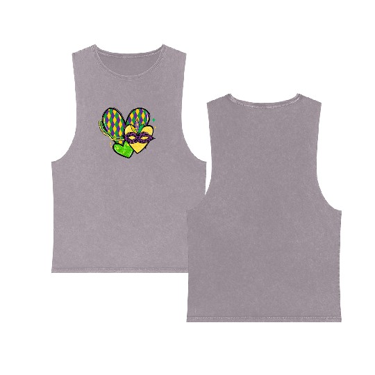 New Orleans Kids Girls Love Mardi Gras Outfit Double Sided Mineral Wash Tank Tops