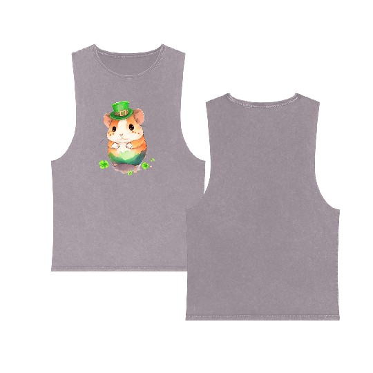 St Patrick's Day Irish Cute Hamster Saint Patrick Double Sided Mineral Wash Tank Tops
