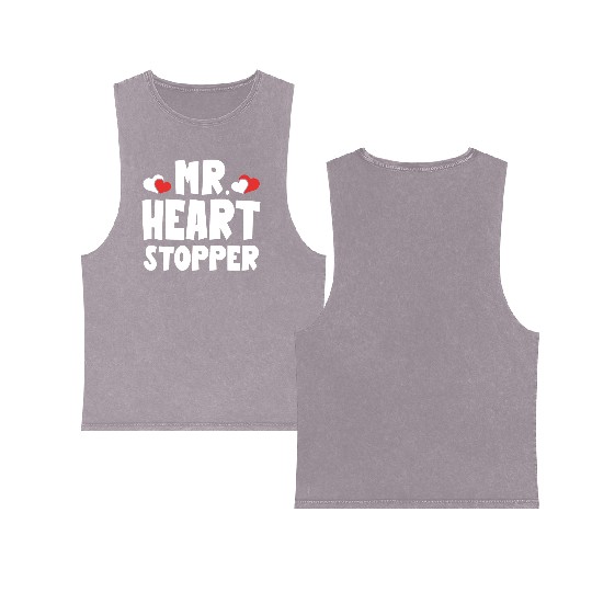 Mr Heart Stopper Funny Boyfriend Valentine's Day Double Sided Mineral Wash Tank Tops