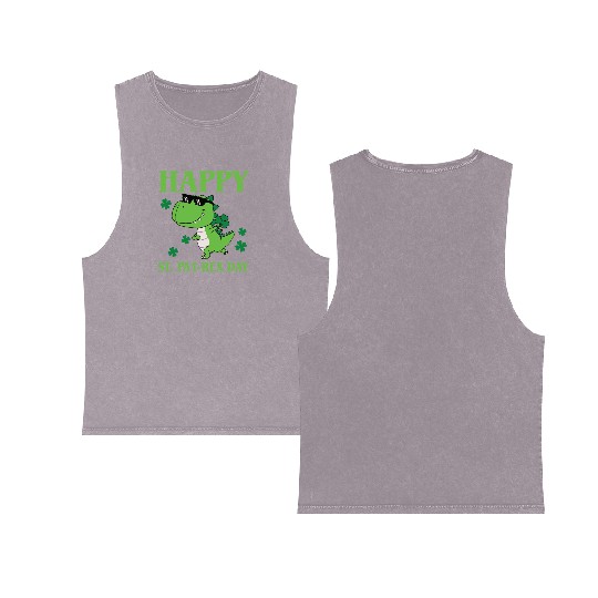 Happy St Pat-Rex Day Dinosaur Boys St Patricks Day Double Sided Mineral Wash Tank Tops
