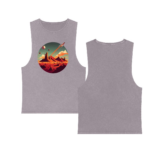 Vintage Space Science Mars Fiction Geek Solar Double Sided Mineral Wash Tank Tops