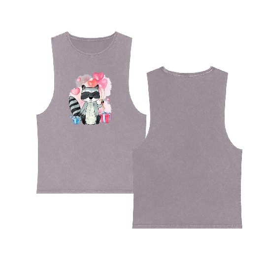 Raccoon Valentines Day Trash Panda Raccoon lover Double Sided Mineral Wash Tank Tops