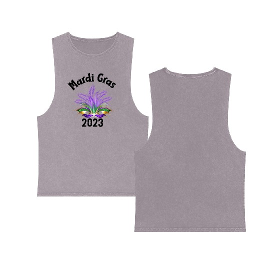 Mardi Gras 2023 Purple Feather Mask Double Sided Mineral Wash Tank Tops