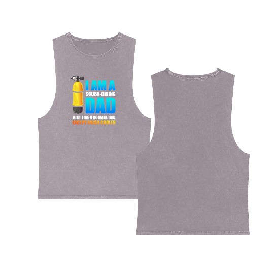 Scuba Diving Dad Snorkeling Deep Sea Diver Double Sided Mineral Wash Tank Tops