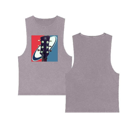 Red White Blue Rock and Roll Themed Guitar Double Sided Mineral Wash Tank Tops