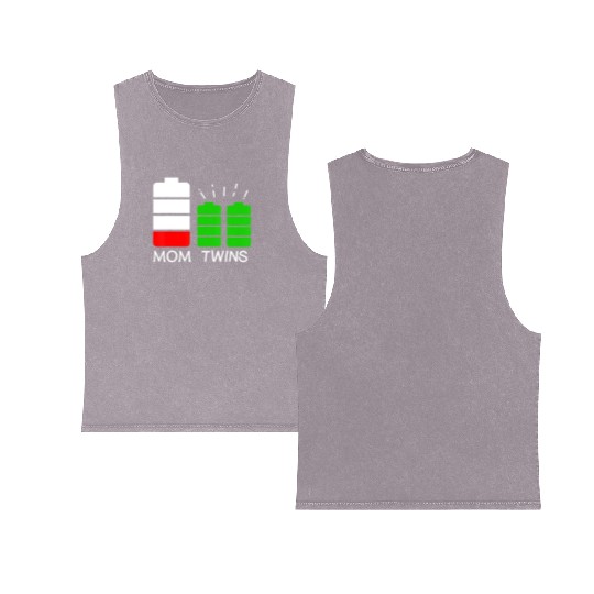 Twin Mom Low Battery Tired Mom Of Twins Double Sided Mineral Wash Tank Tops
