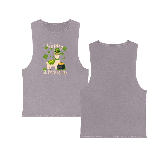 Happy St Patricks Day Llama Dad Mom Boy Girl Double Sided Mineral Wash Tank Tops