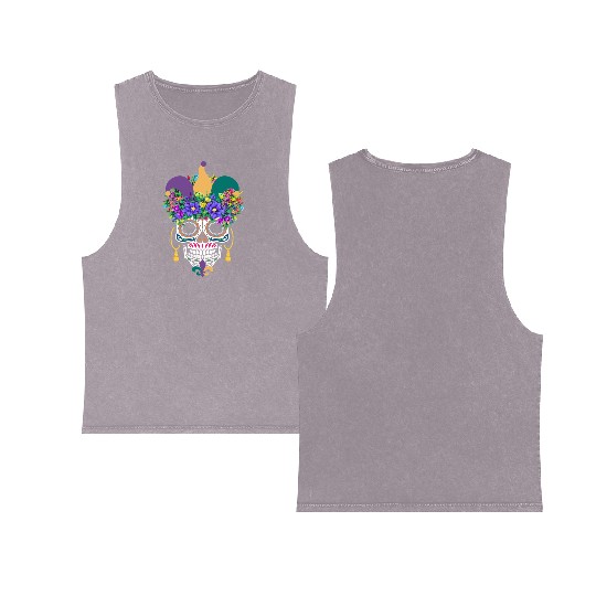 Mardi Gras Costume El Dia De Los Muertos Flower Double Sided Mineral Wash Tank Tops