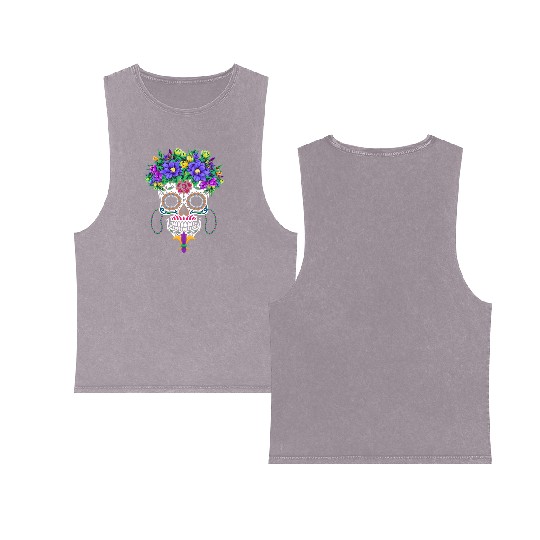 El Dia De Los Muertos Mardi Gras Costume Flower Double Sided Mineral Wash Tank Tops