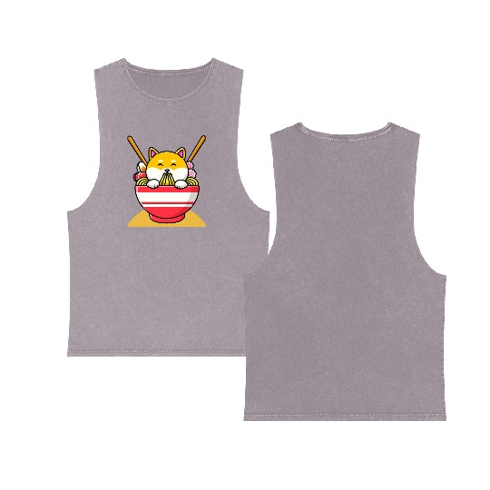 Cat Eating Spaghetti Ramen Cat Sweet Kitty Double Sided Mineral Wash Tank Tops