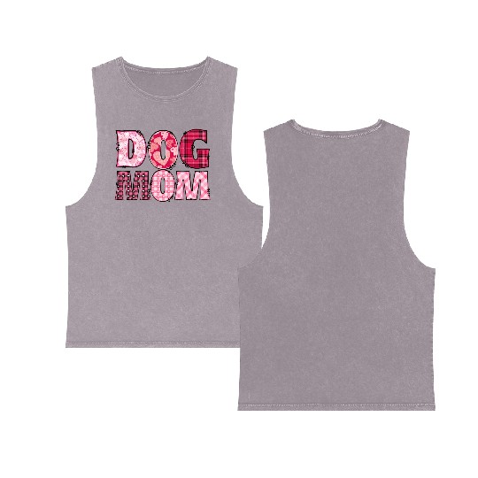 Cute Dog mom Valentines letters pink red Double Sided Mineral Wash Tank Tops