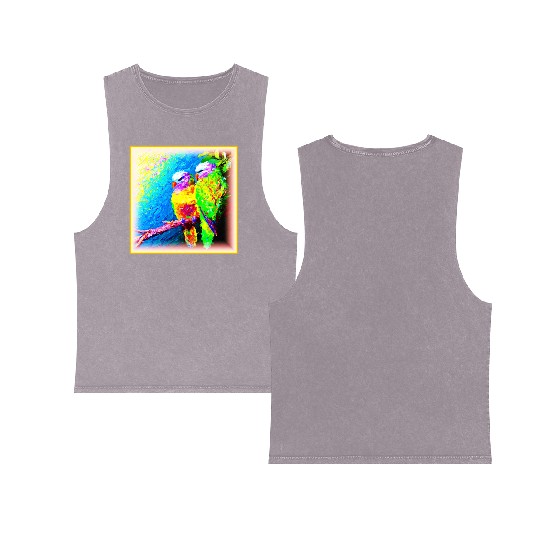 A Vibrant and Joyful Rainbow Birds. Buy Now Double Sided Mineral Wash Tank Tops